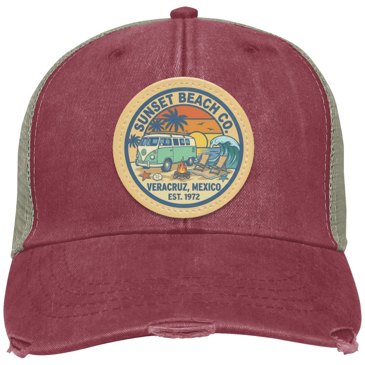 Sunset Beach Trucker Hat | Distressed Vegan Leather Patch, view 7