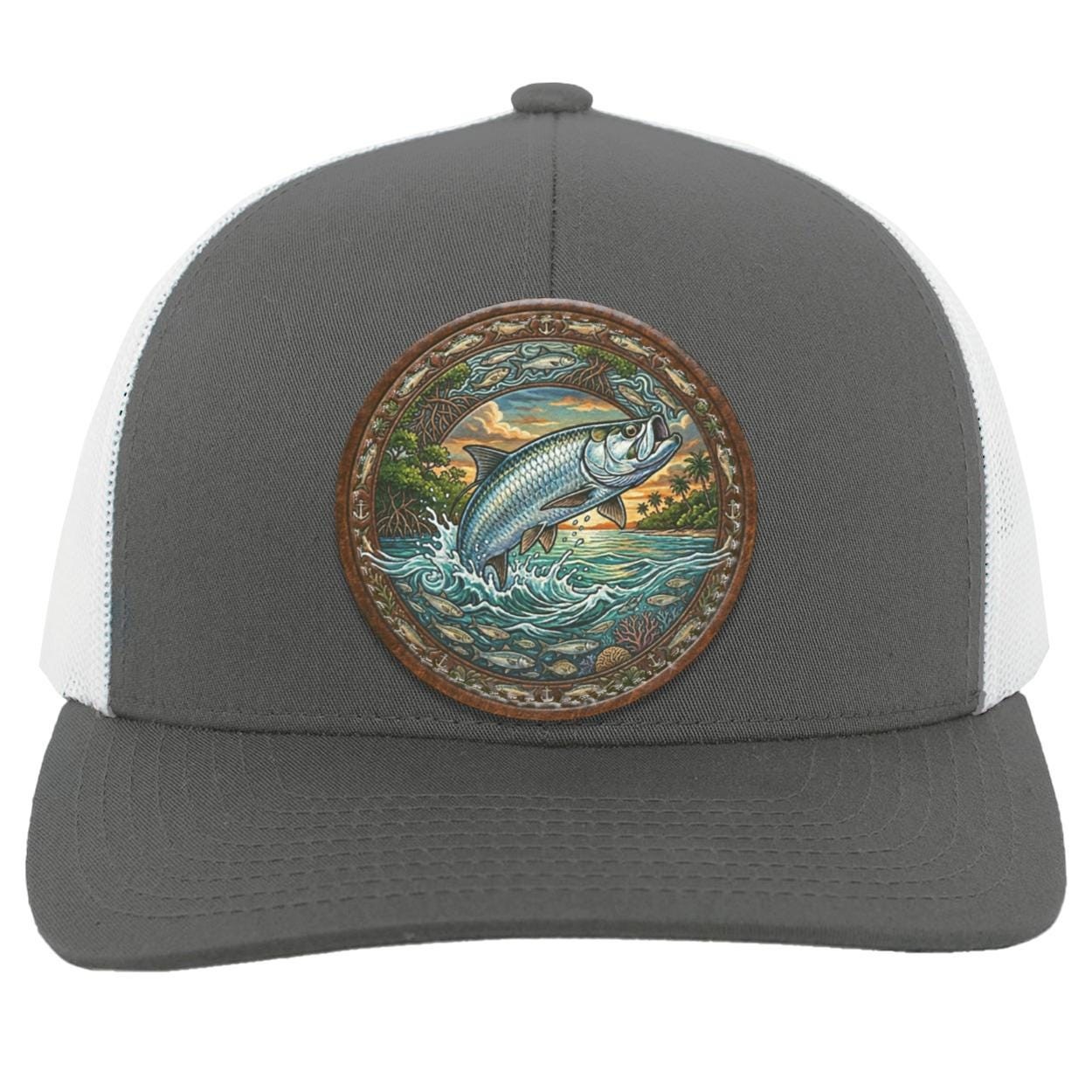 Tarpon Leather Patch Trucker Hat, Fly Fishing Saltwater Angler Cap