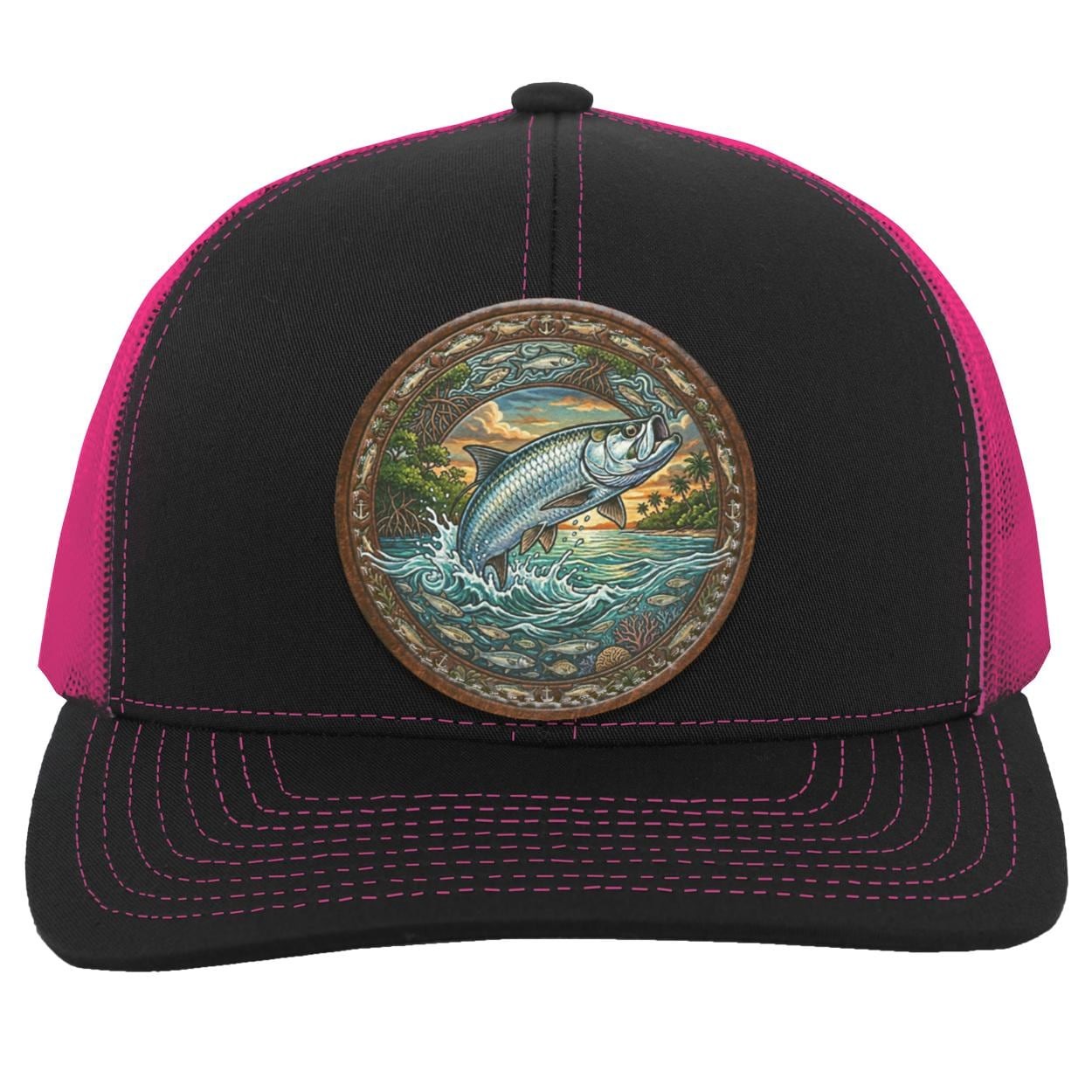Tarpon Leather Patch Trucker Hat, Fly Fishing Saltwater Angler Cap, view 2