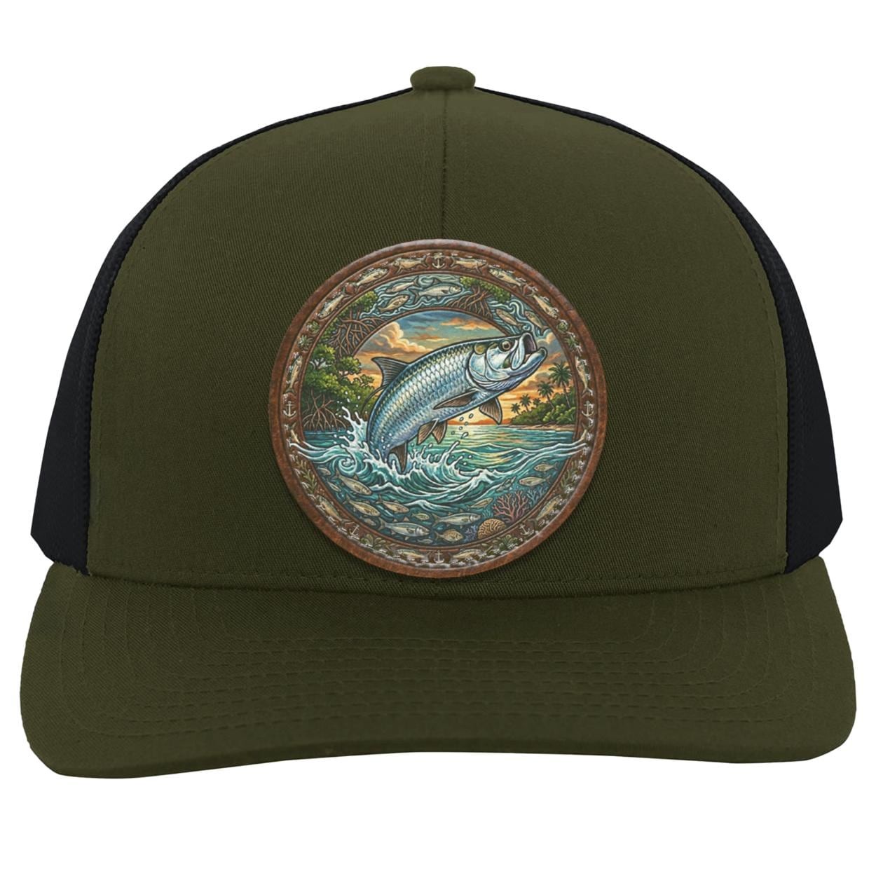 Tarpon Leather Patch Trucker Hat, Fly Fishing Saltwater Angler Cap, view 4