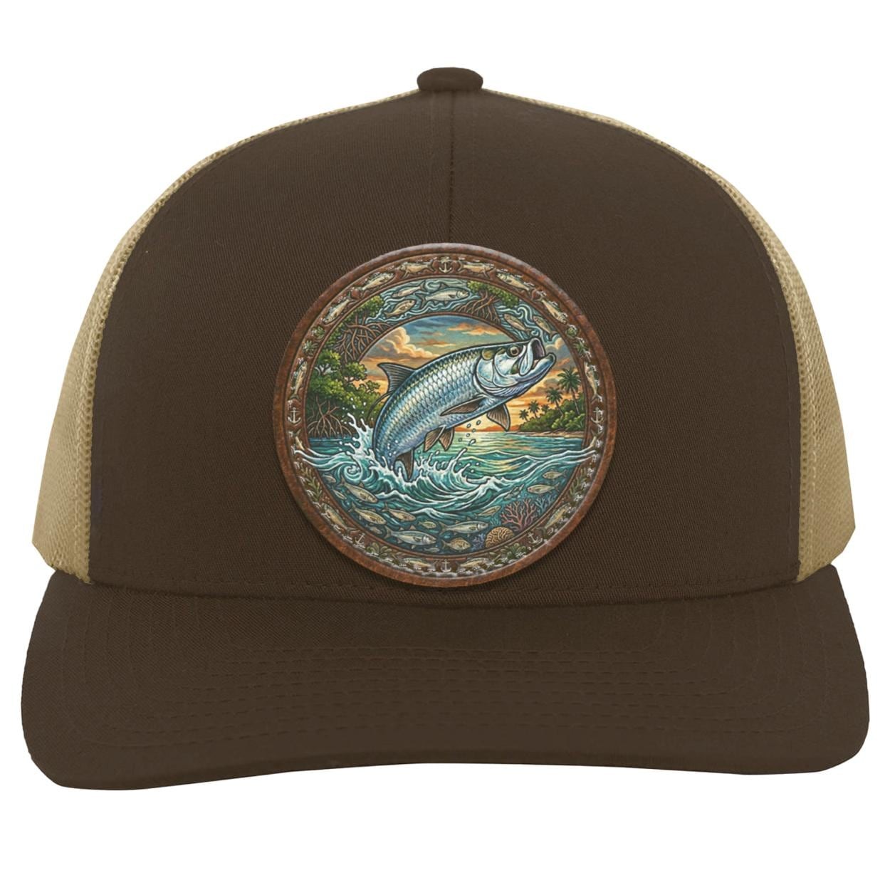Tarpon Leather Patch Trucker Hat, Fly Fishing Saltwater Angler Cap, view 5