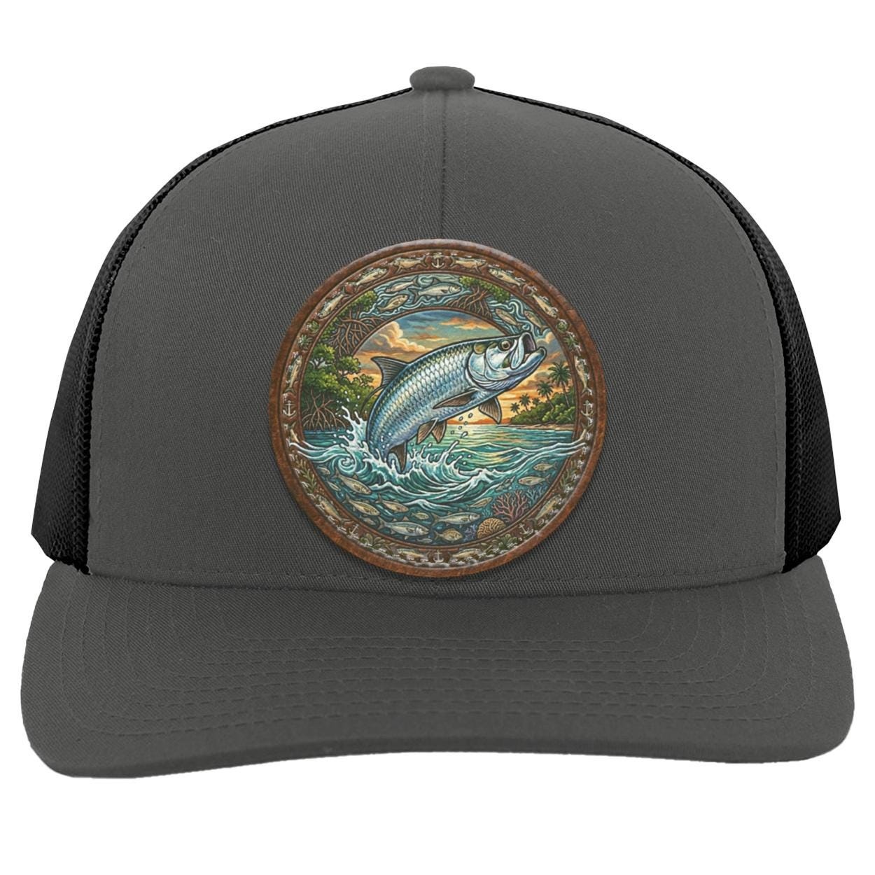 Tarpon Leather Patch Trucker Hat, Fly Fishing Saltwater Angler Cap, view 8