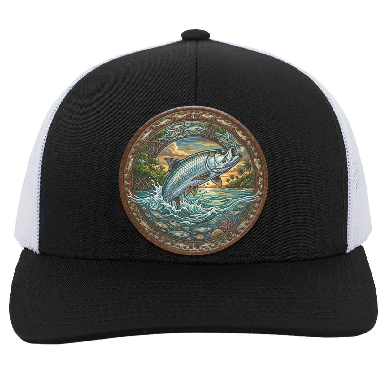 Tarpon Leather Patch Trucker Hat, Fly Fishing Saltwater Angler Cap, view 9