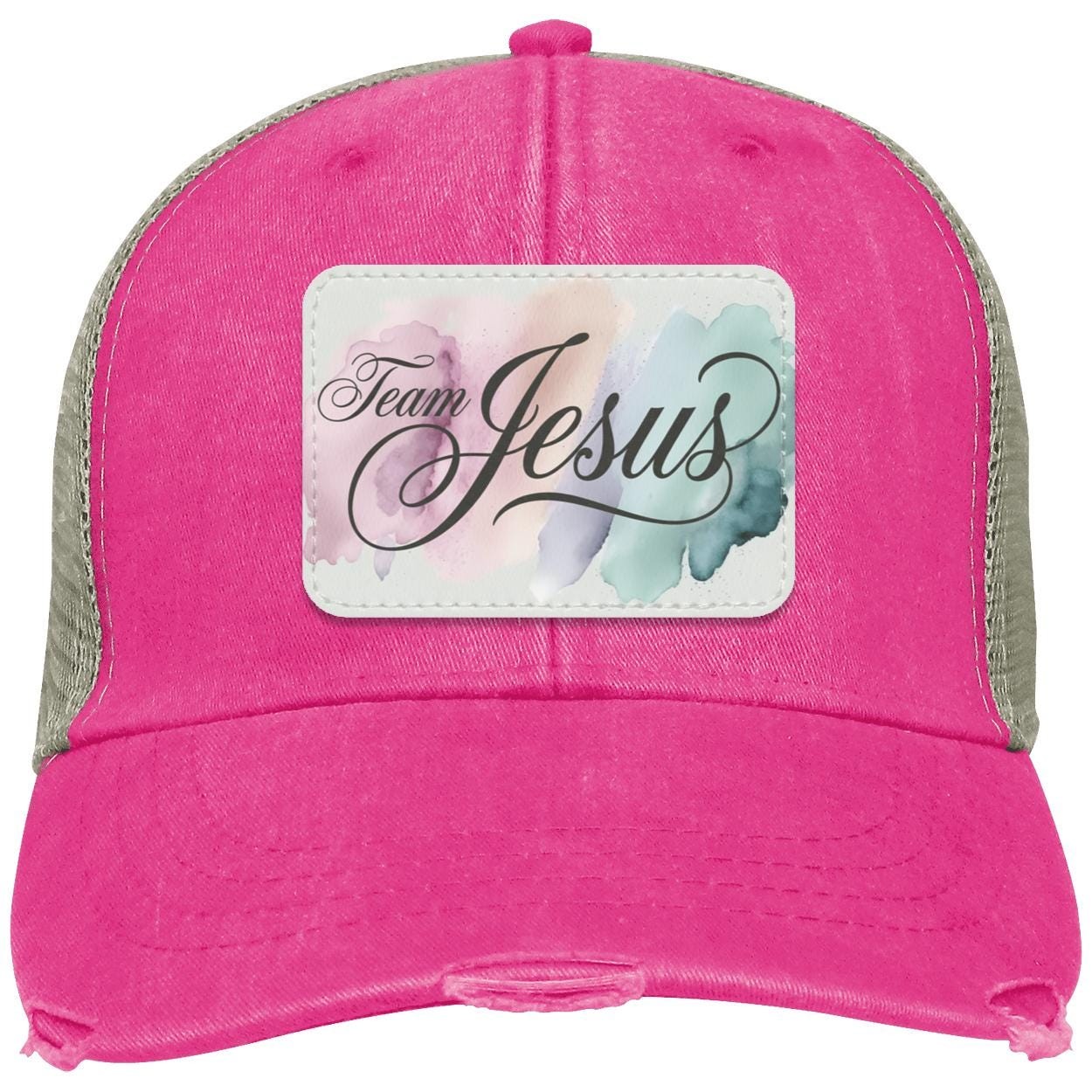Team Jesus Trucker Hat | Pink Distressed Christian Cap