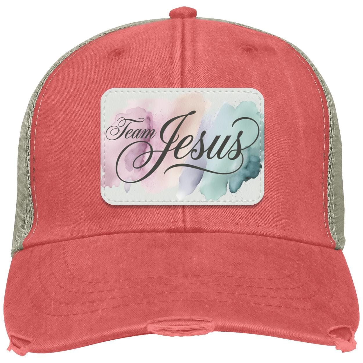 Team Jesus Trucker Hat | Pink Distressed Christian Cap, view 10