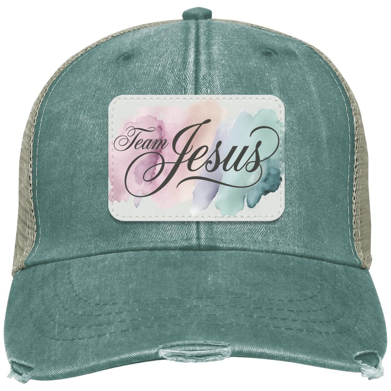 Team Jesus Trucker Hat | Pink Distressed Christian Cap, view 2