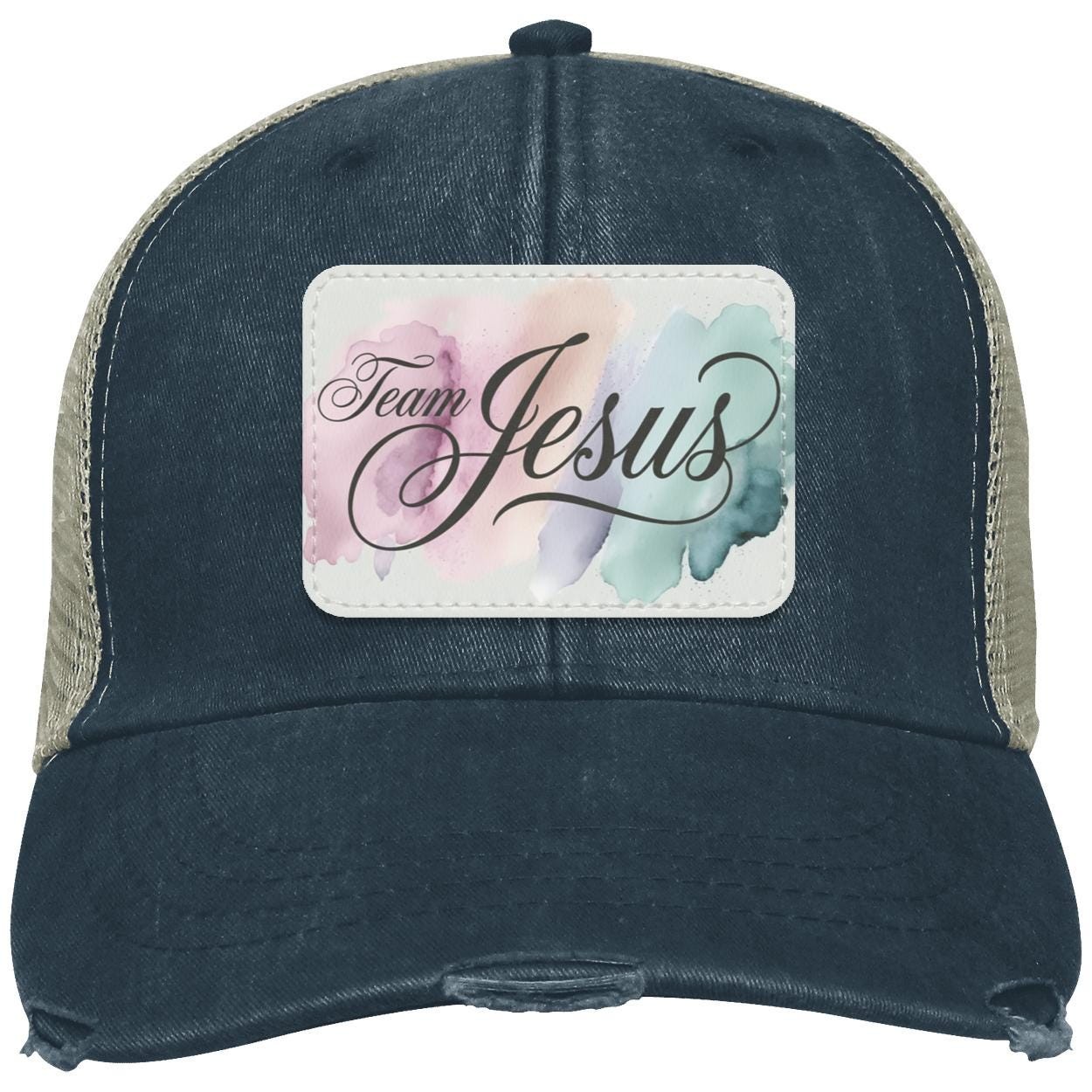 Team Jesus Trucker Hat | Pink Distressed Christian Cap, view 4