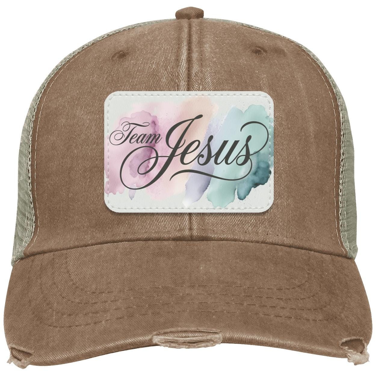 Team Jesus Trucker Hat | Pink Distressed Christian Cap, view 5