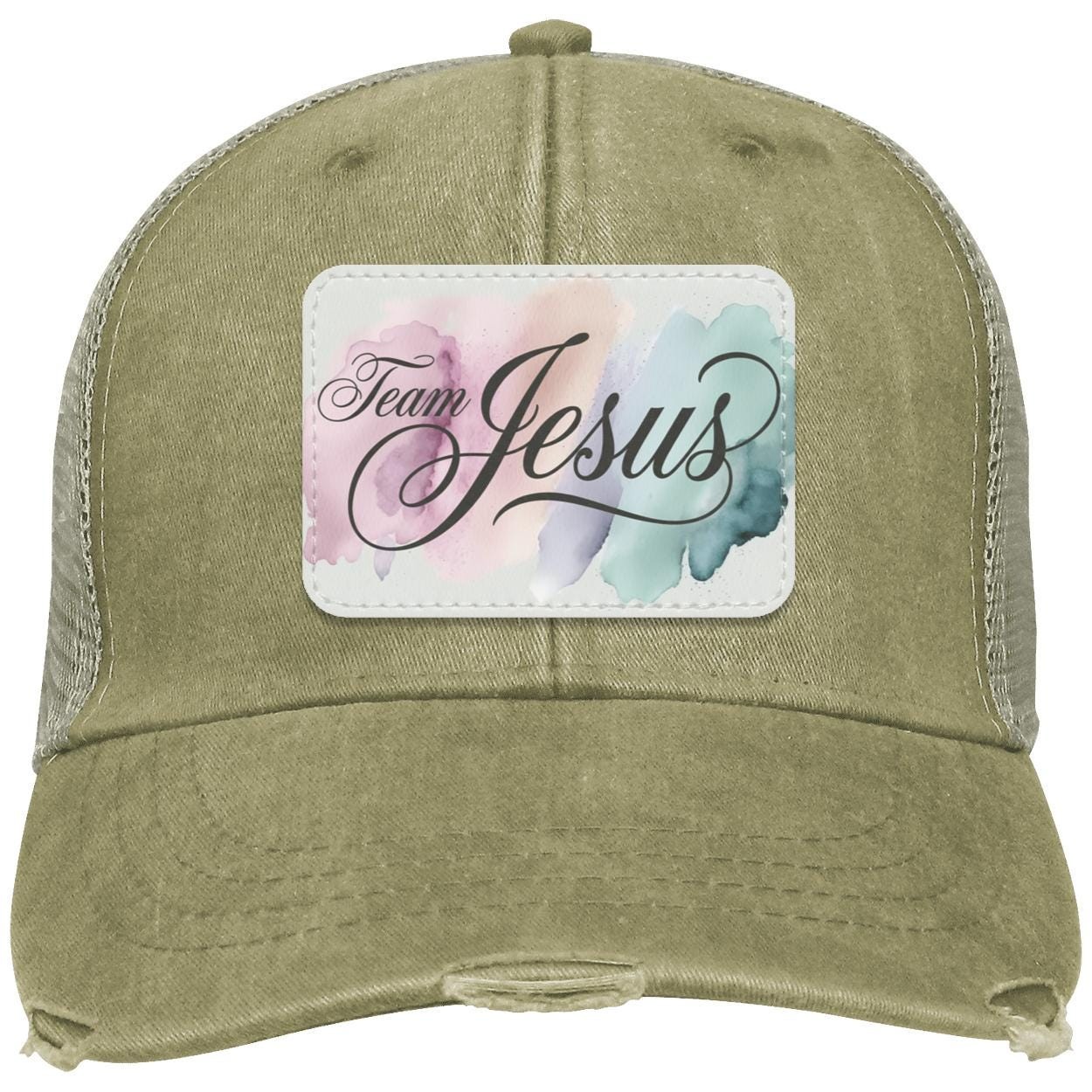Team Jesus Trucker Hat | Pink Distressed Christian Cap, view 6