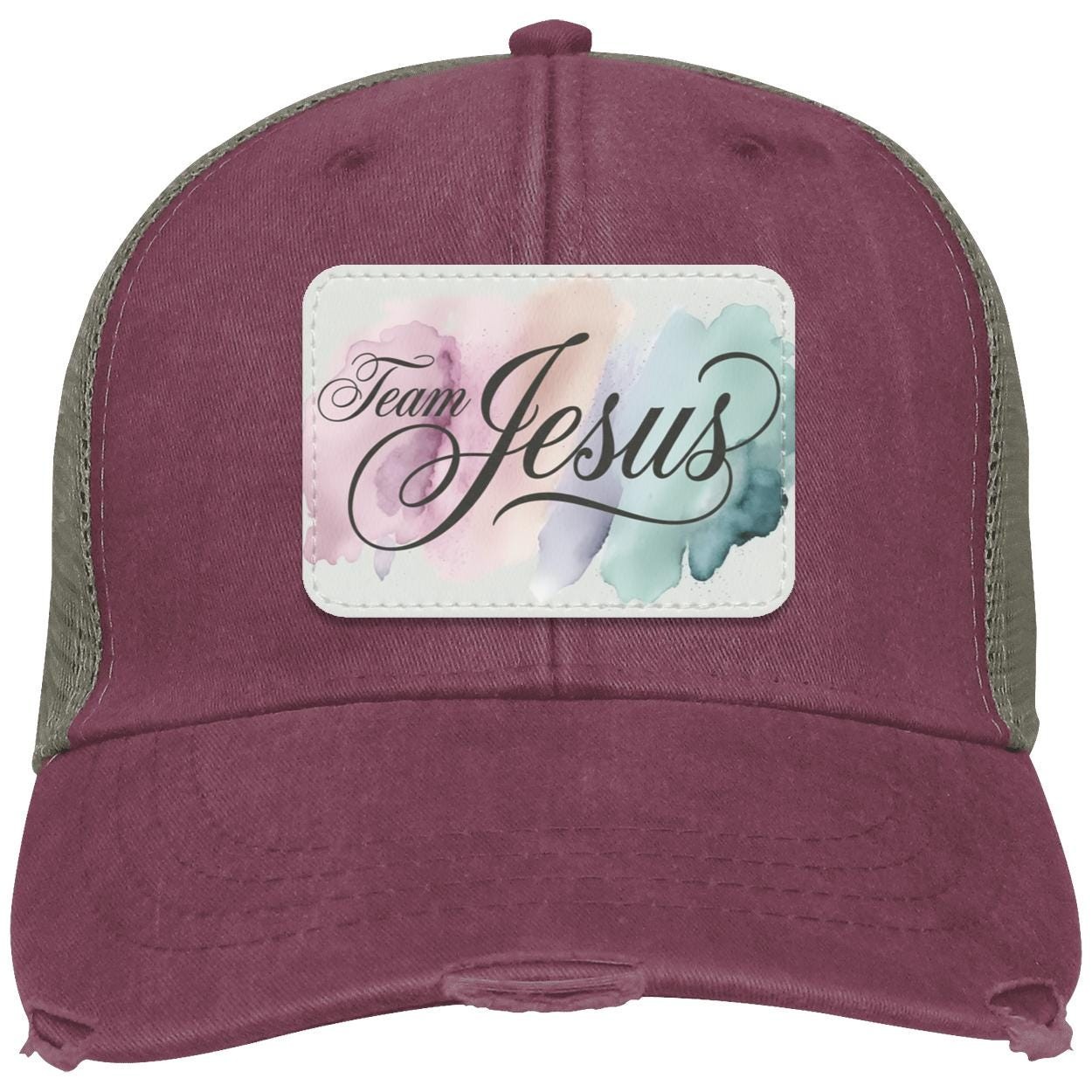 Team Jesus Trucker Hat | Pink Distressed Christian Cap, view 7