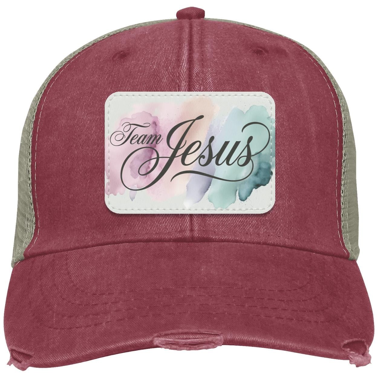 Team Jesus Trucker Hat | Pink Distressed Christian Cap, view 9