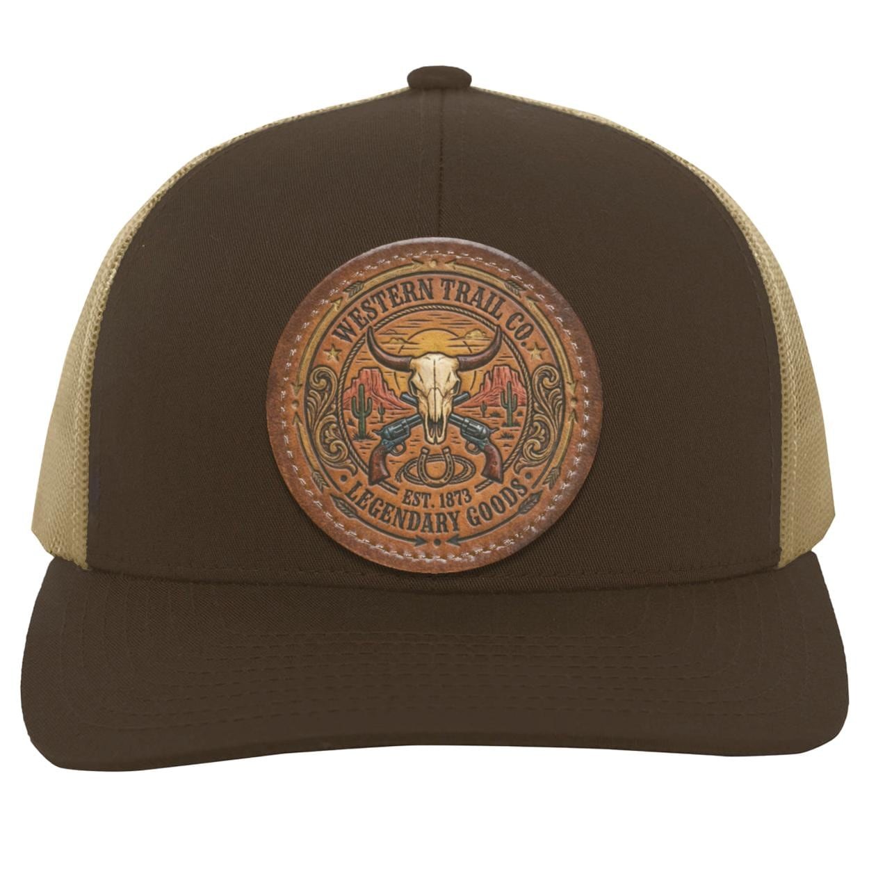 Western Trail Co. Steer Skull Trucker Hat, Outlaw Lasso Leather Patch Cap