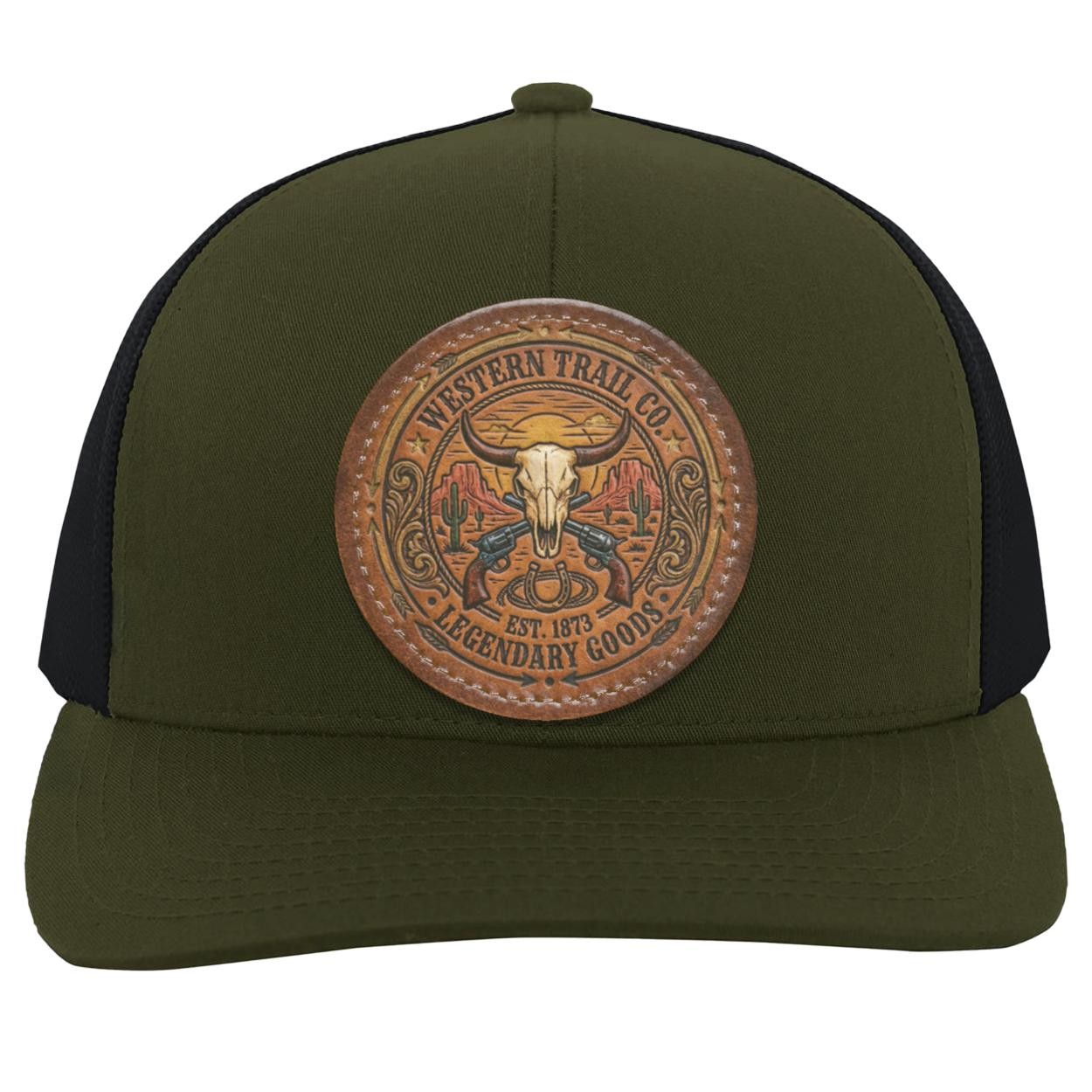 Western Trail Co. Steer Skull Trucker Hat, Outlaw Lasso Leather Patch Cap, view 2