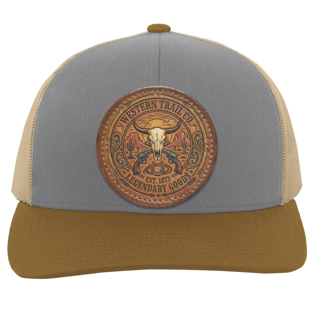 Western Trail Co. Steer Skull Trucker Hat, Outlaw Lasso Leather Patch Cap, view 3