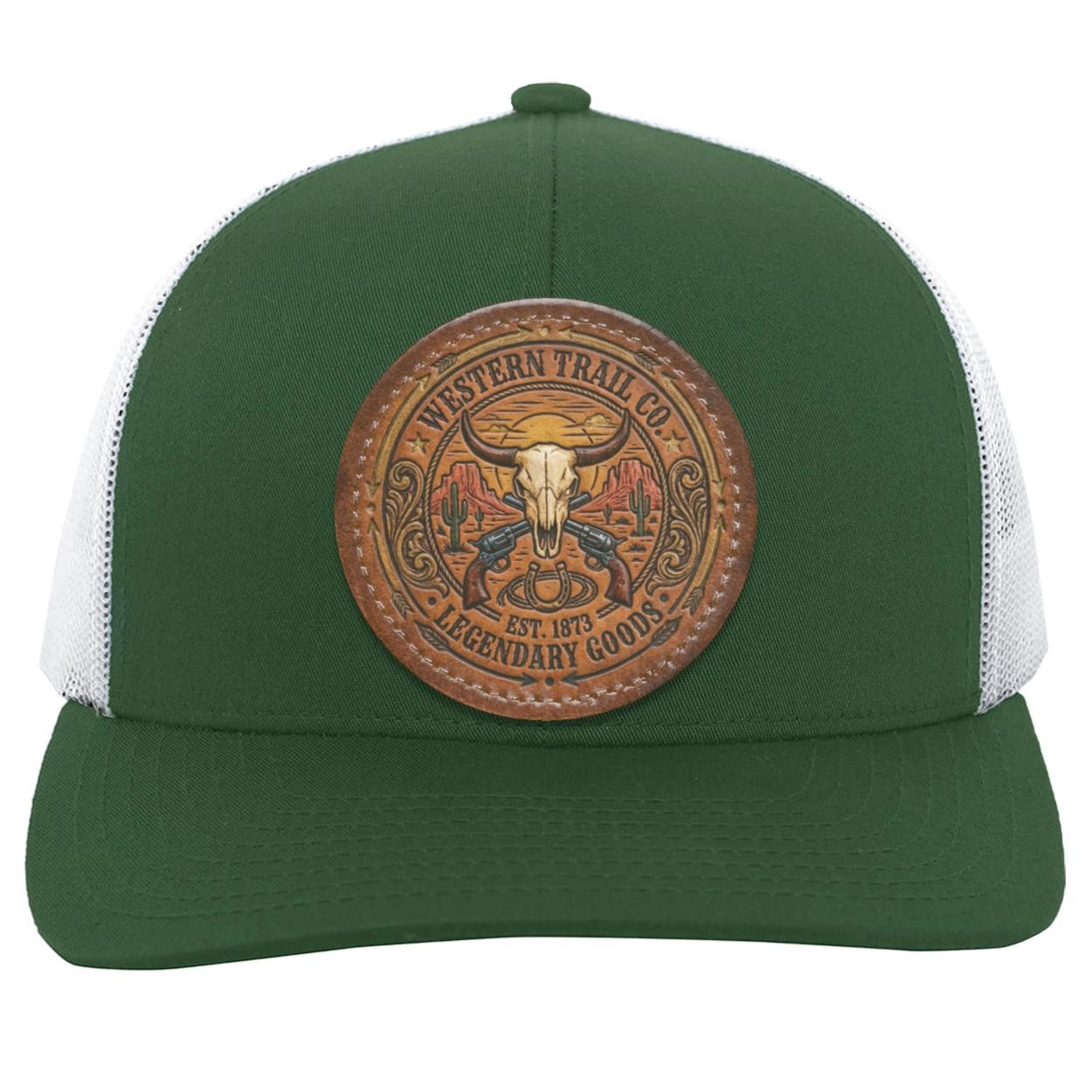 Western Trail Co. Steer Skull Trucker Hat, Outlaw Lasso Leather Patch Cap, view 4