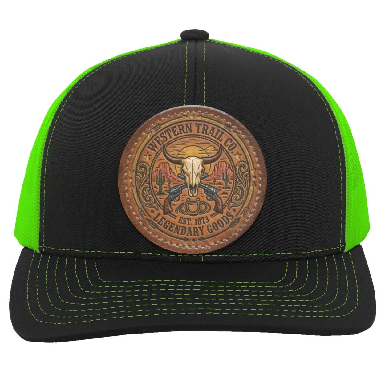 Western Trail Co. Steer Skull Trucker Hat, Outlaw Lasso Leather Patch Cap, view 5