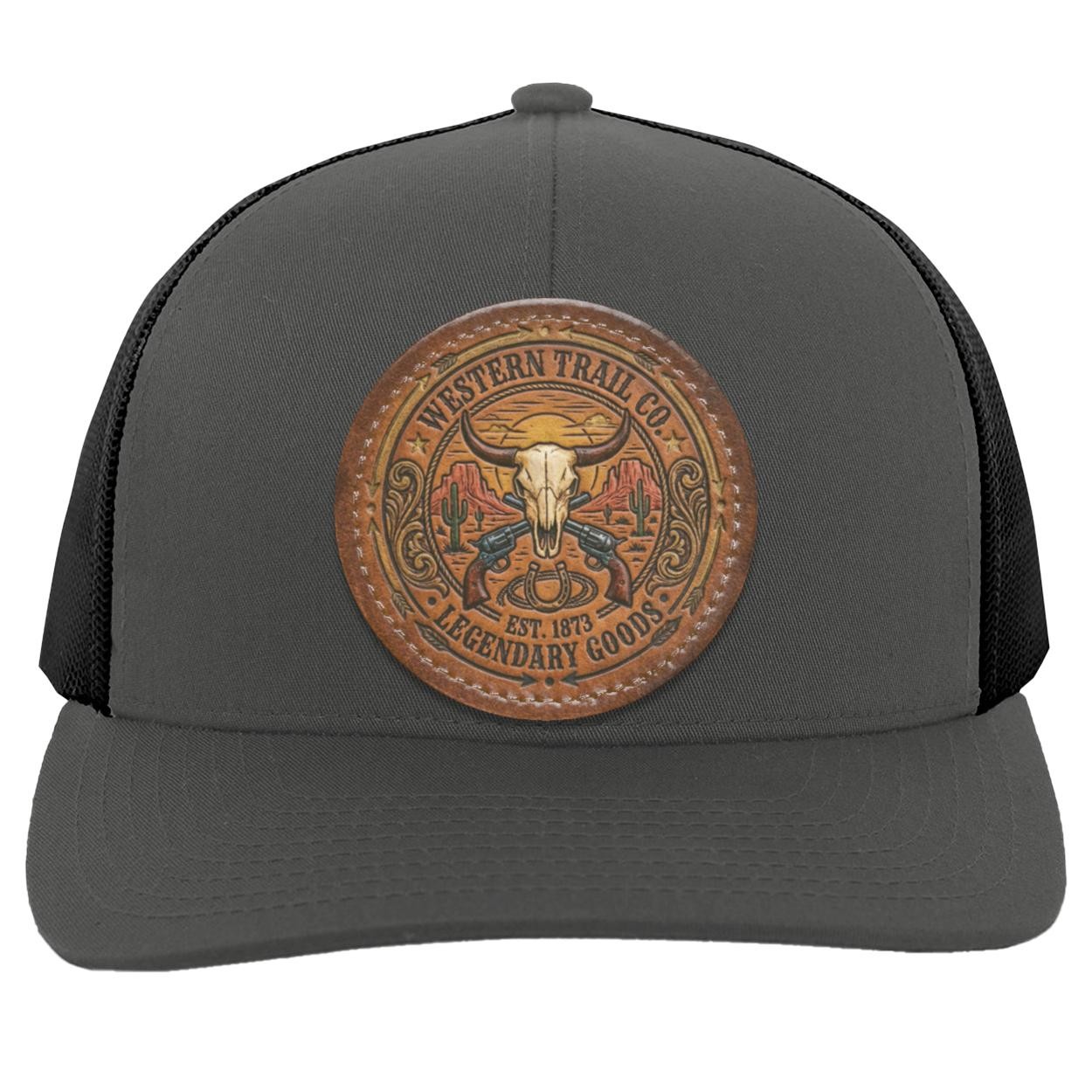 Western Trail Co. Steer Skull Trucker Hat, Outlaw Lasso Leather Patch Cap, view 8