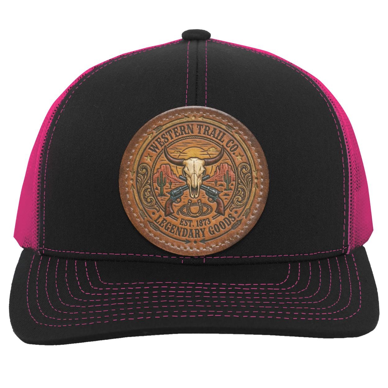 Western Trail Co. Steer Skull Trucker Hat, Outlaw Lasso Leather Patch Cap, view 9