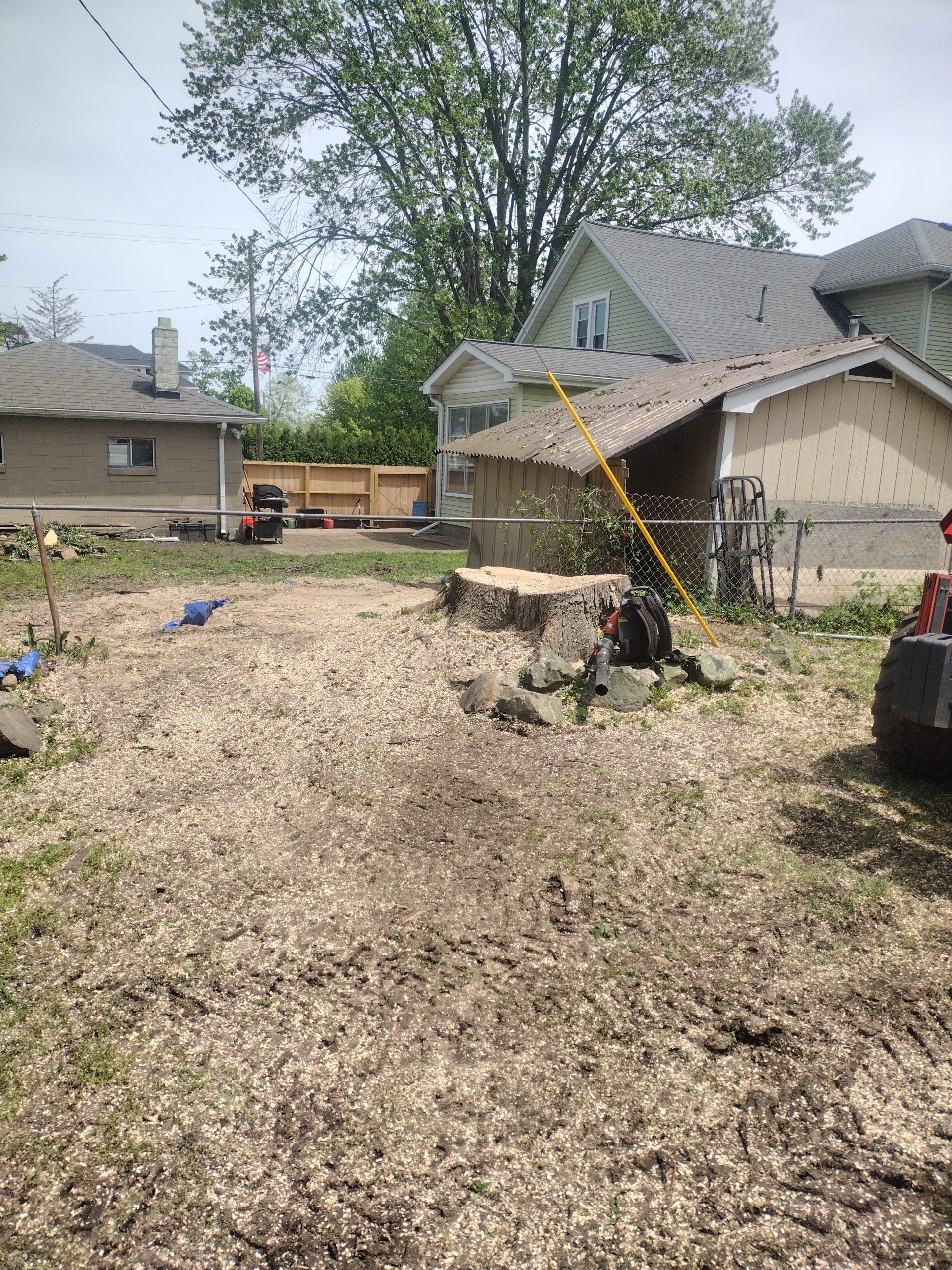 Cleared residential tree work area