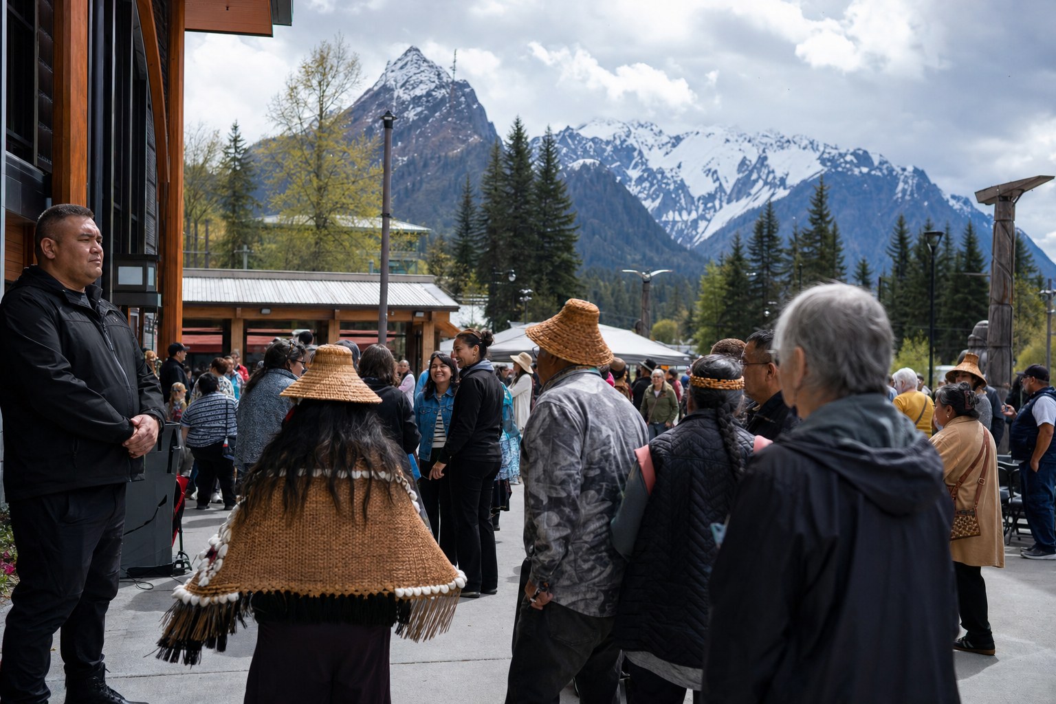 Security professional supporting arrivals at an Alaska community gathering