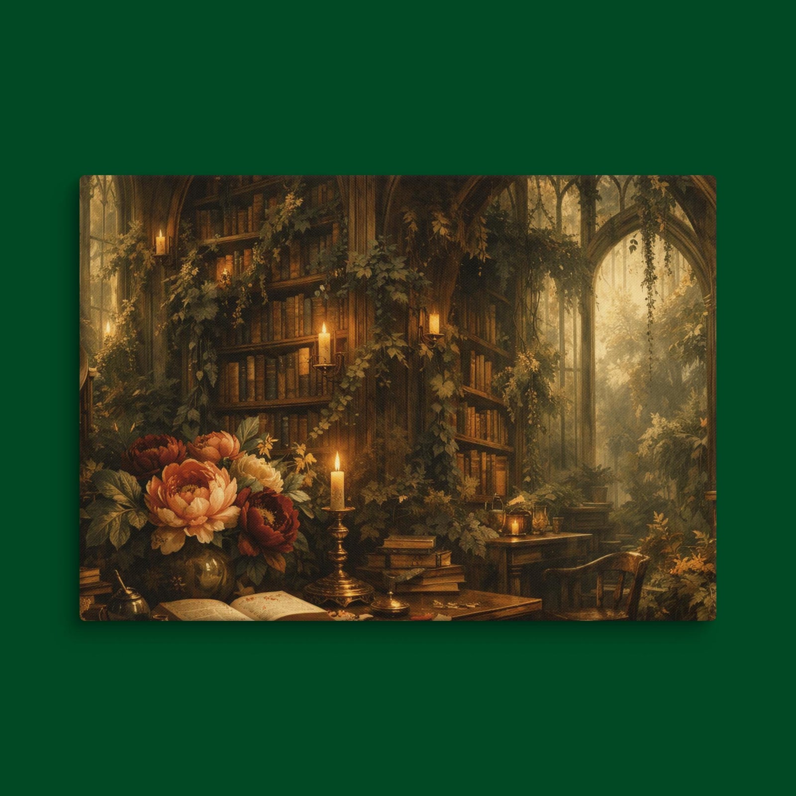 A Library That Breathes canvas shown in a room setting