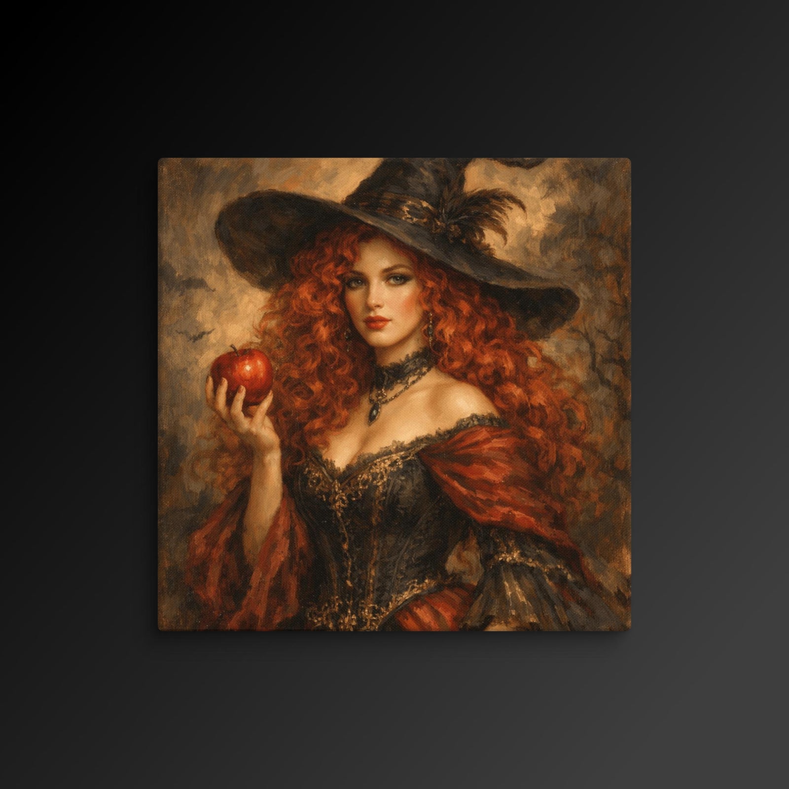 Ravena and the Poison Apple dark fantasy canvas in a living-room setting