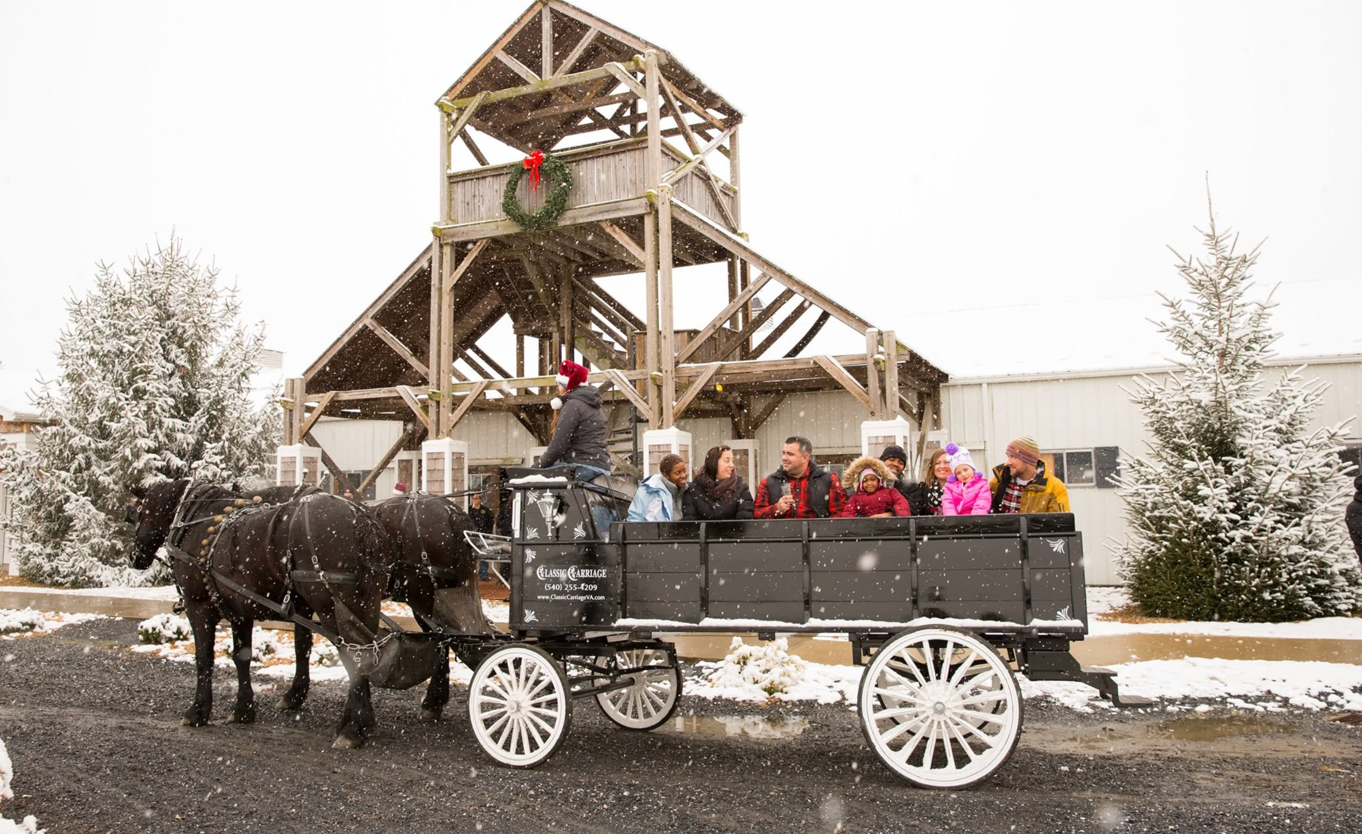 Classic Country Christmas carriage ride in the snow