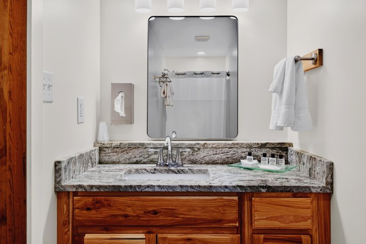 Meadow Summit · Loft 202: Bathroom vanity and mirror