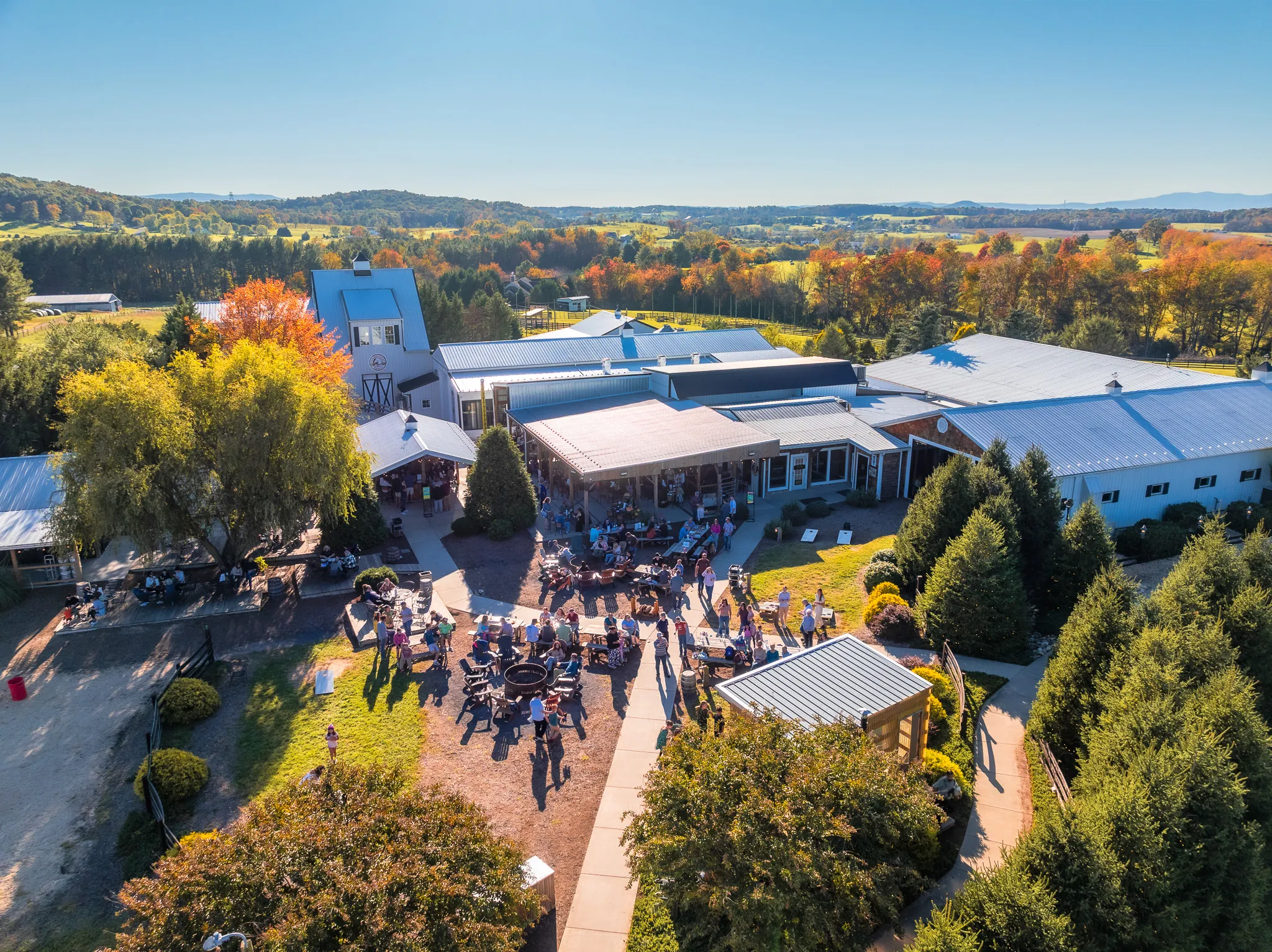 Aerial view of Stable Craft Brewing, the taproom, and Hermitage Hill Farm