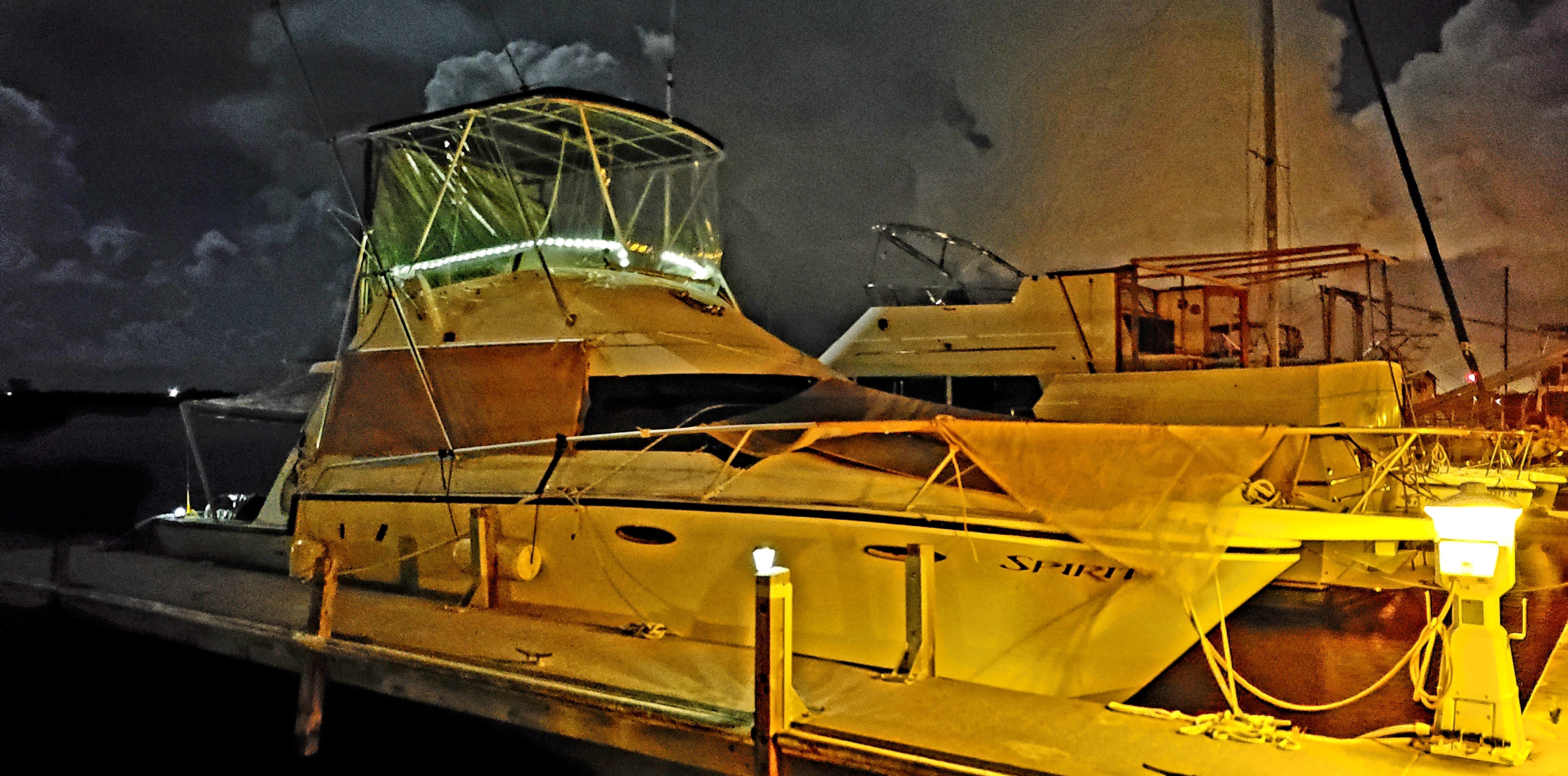 MV Spiritu moored in Key West at night