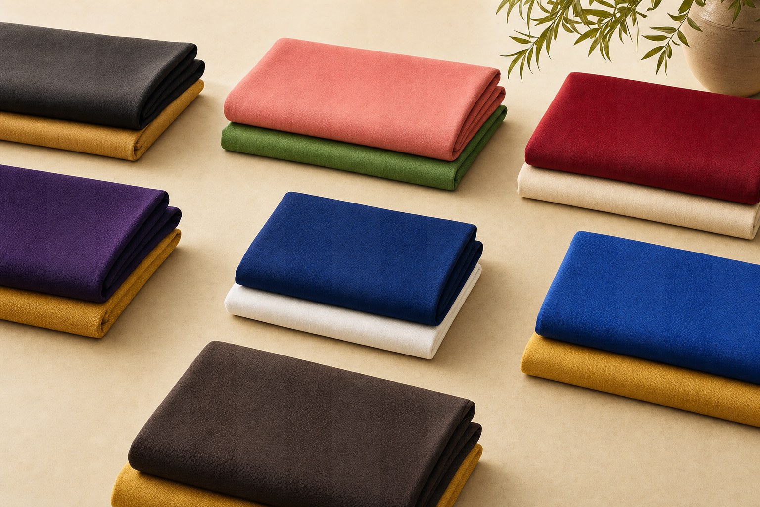 Folded unbranded textiles in a considered range of heritage-inspired color pairs