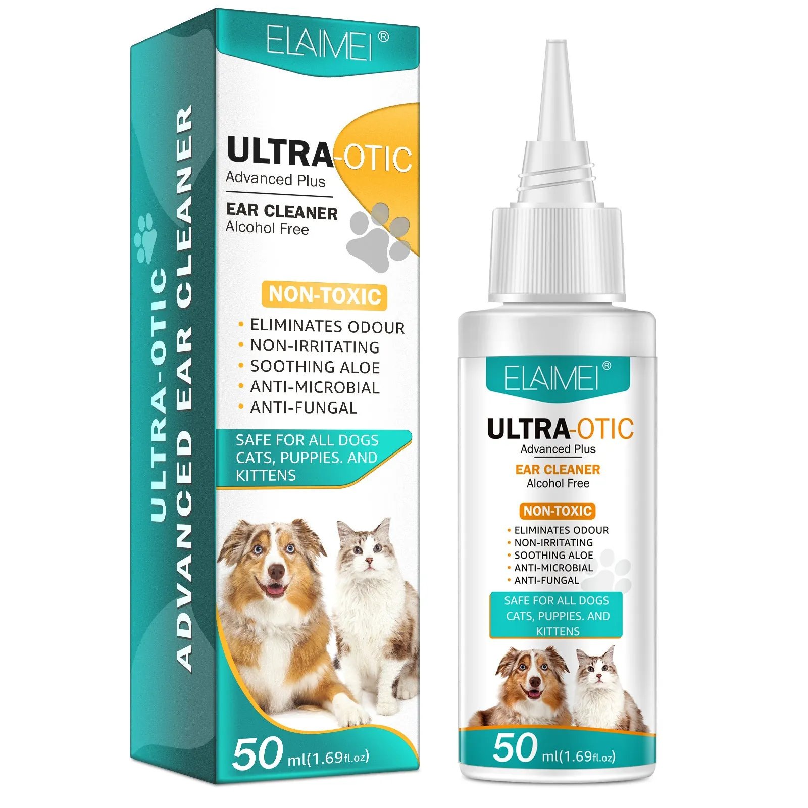 Bottle of pet ear cleaner for routine cat ear care
