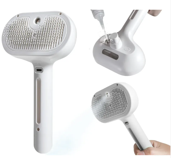 White pet hair spray brush for cat grooming