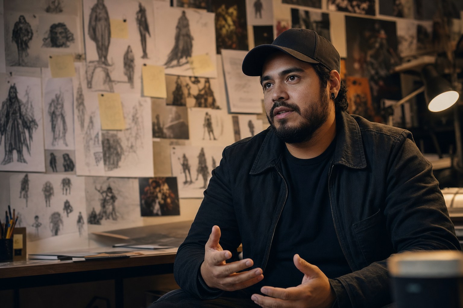 A game creator working at a desktop music studio