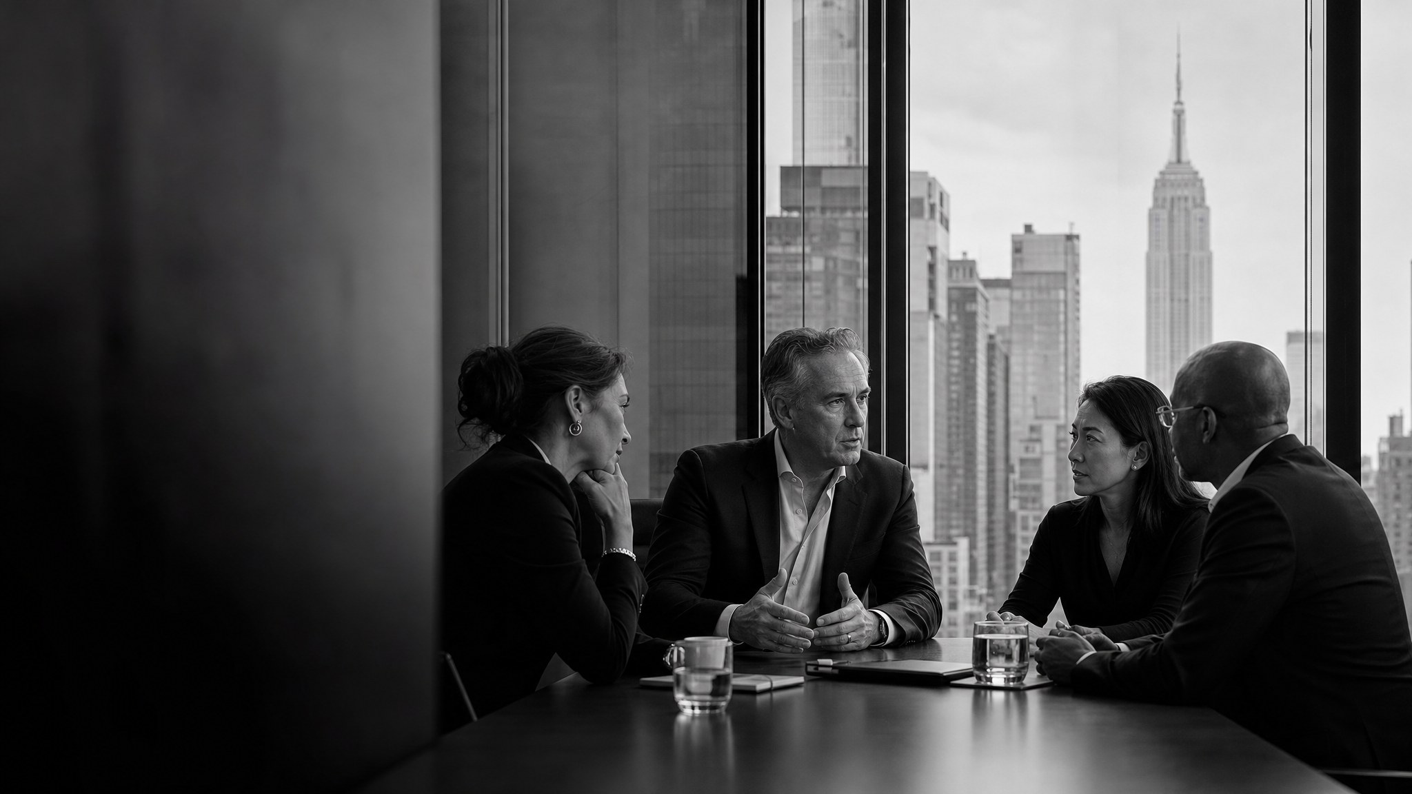 Senior leaders in conversation in a New York office