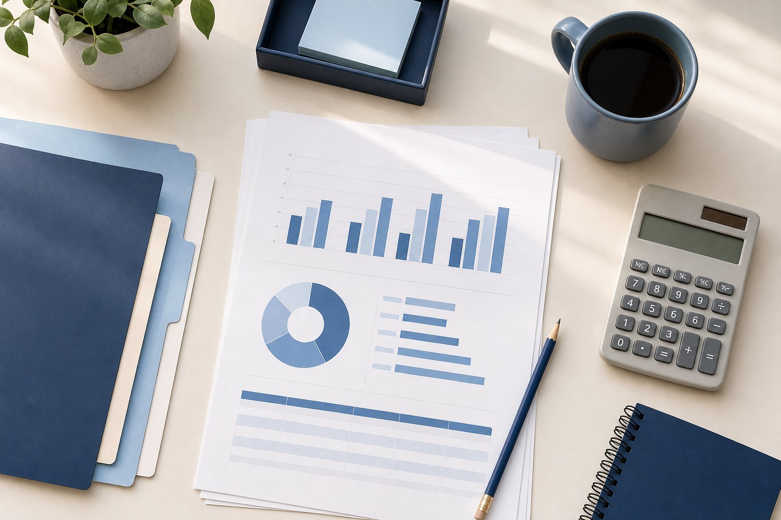 Organized accounts receivable review materials on a desk