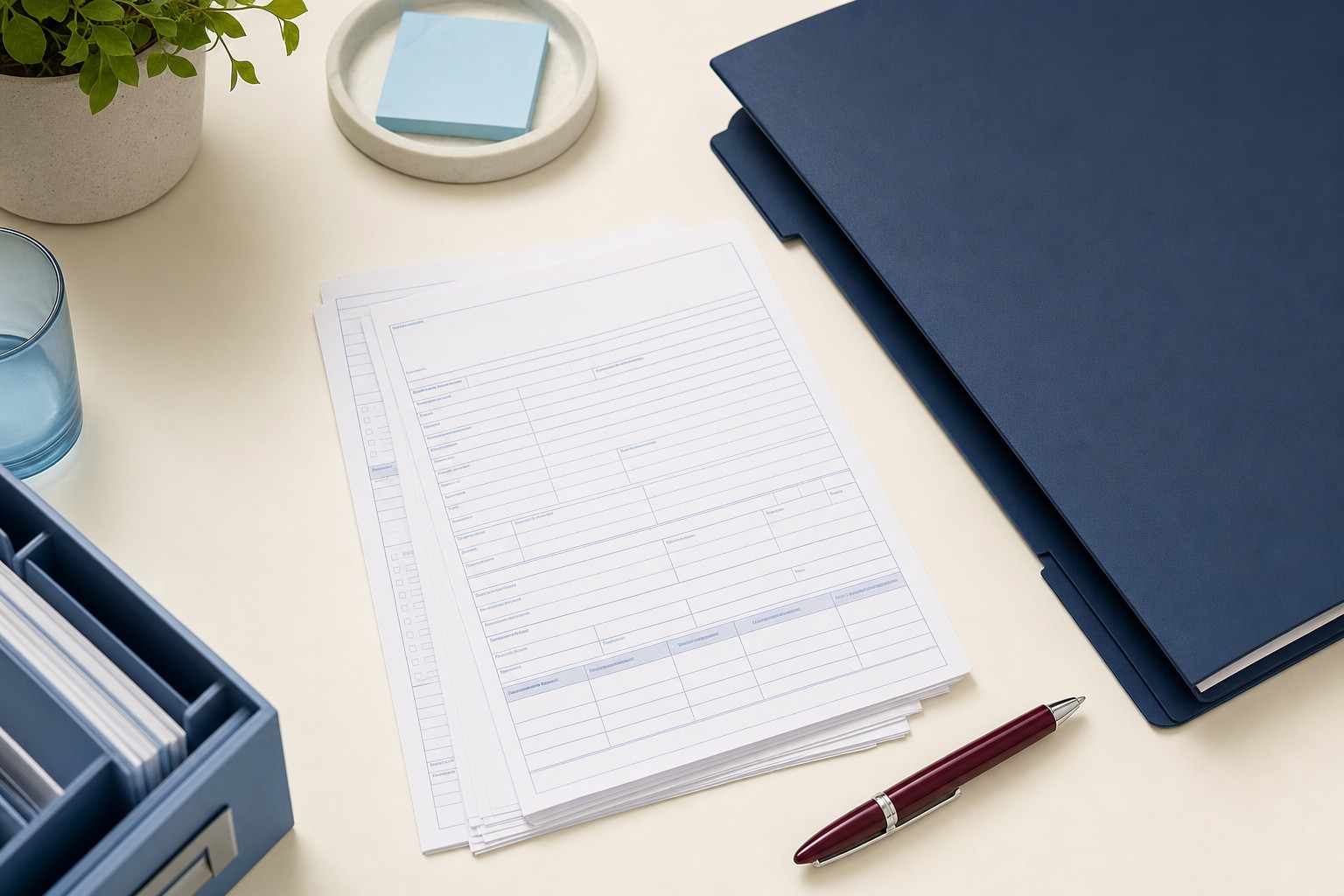 Organized dental billing materials on a desk