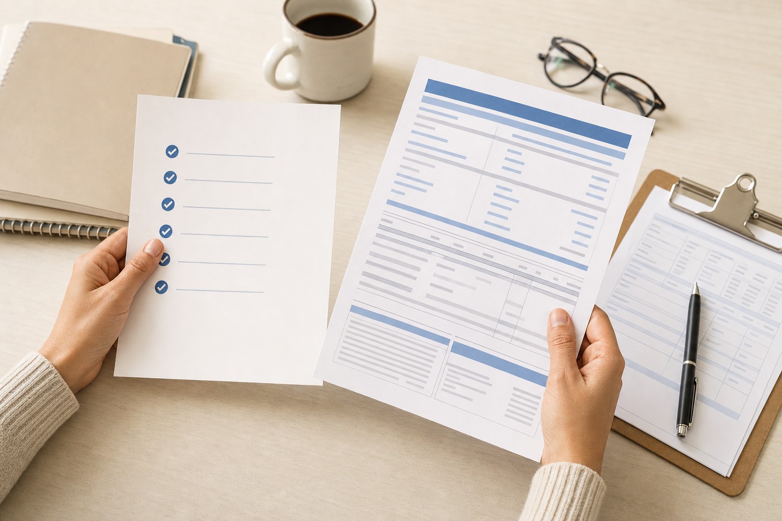Claims process checklist beside a report