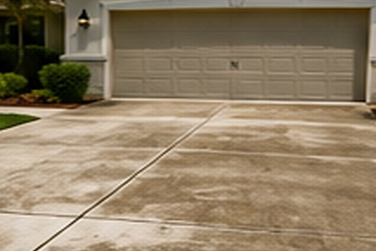 Concrete cleaning before and after, before