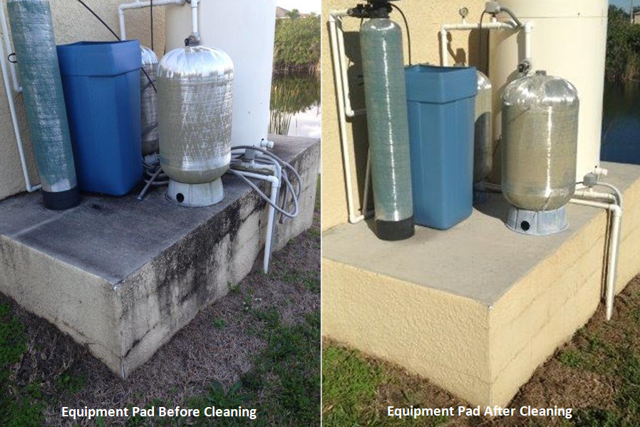 Equipment pad before and after cleaning