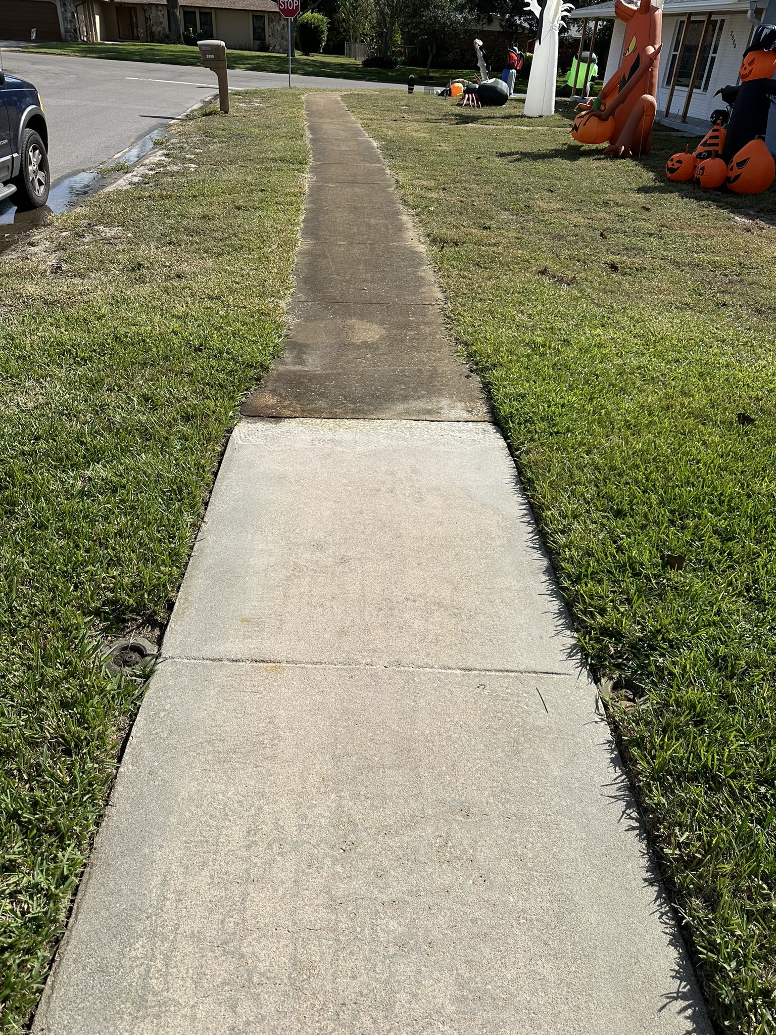 Freshly cleaned residential sidewalk