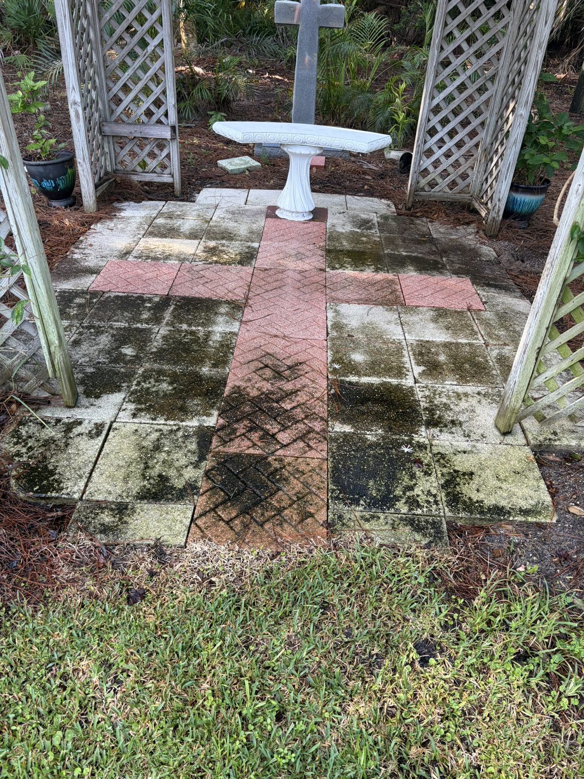 Church garden paving cleaning in Melbourne, before the work by Roof 2 Curb