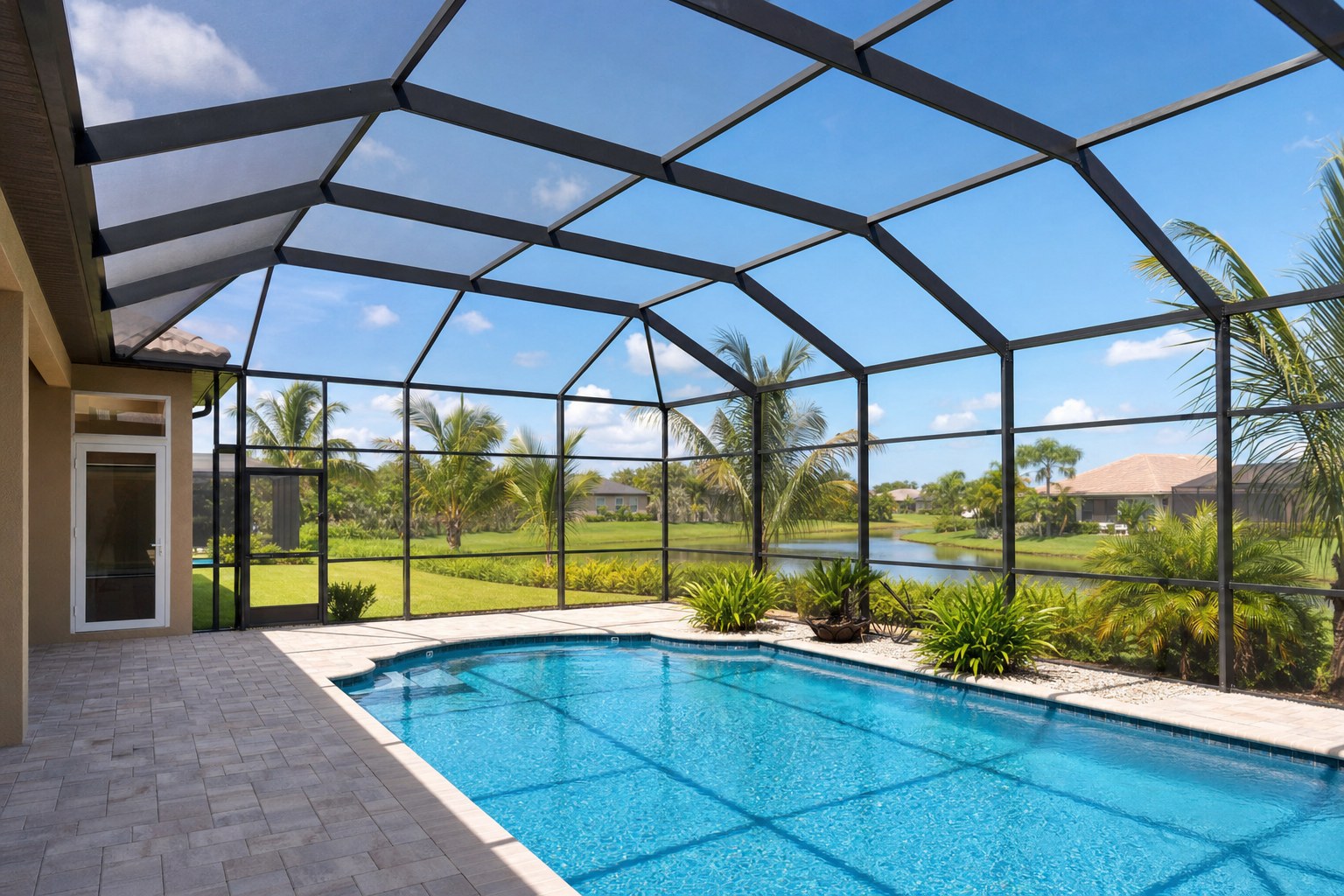 Screened pool enclosure at a Florida home