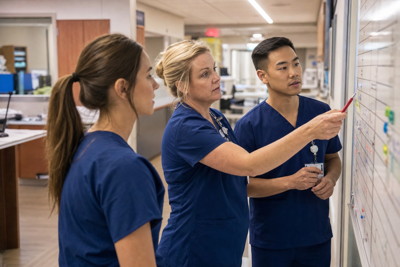 Nursing team reviewing a unit staffing plan together