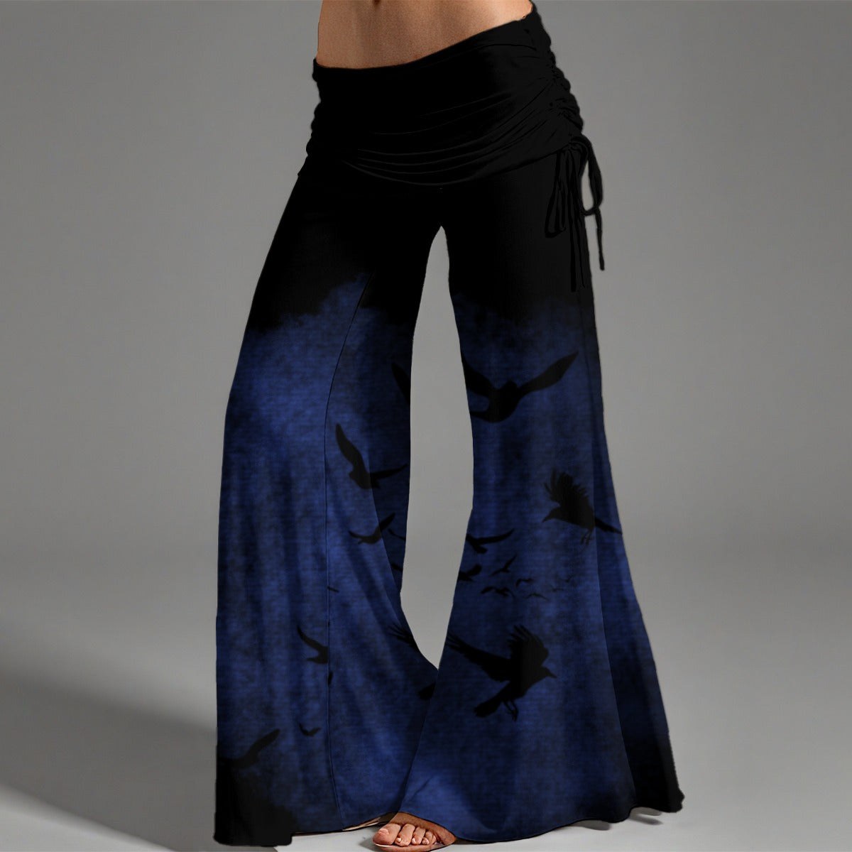 Blue crow high waist wide leg pants for a dark romantic winter outfit