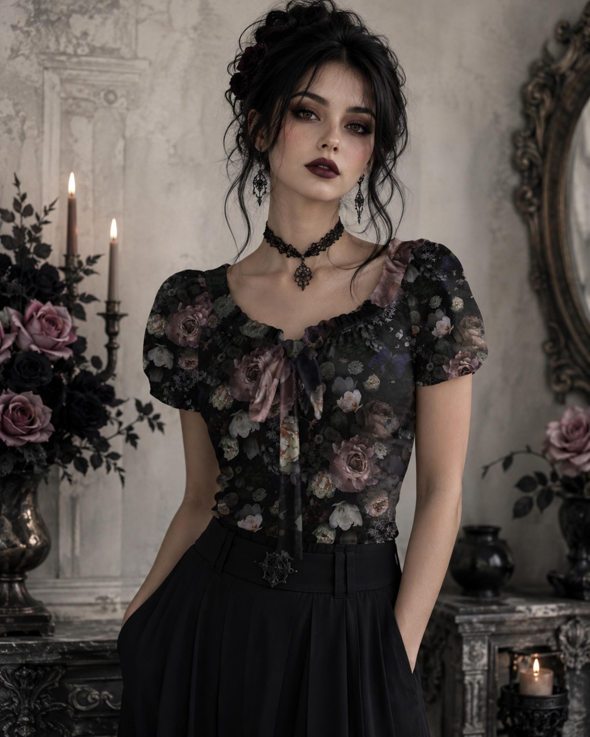 Dark romance corporate goth design for a winter outfit