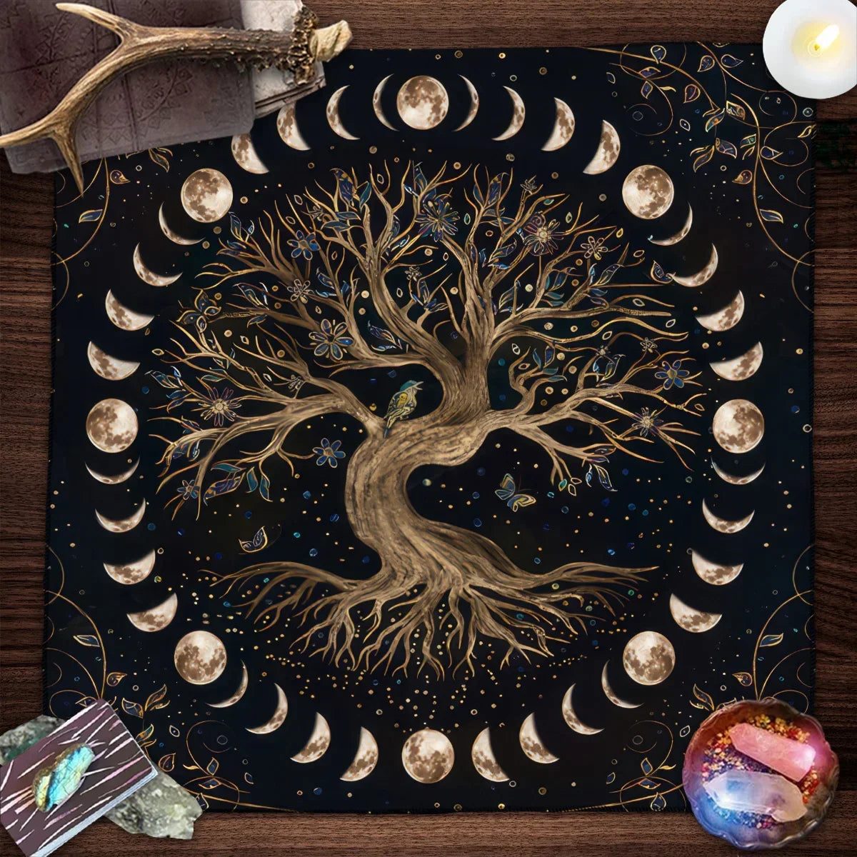 Tree of life and moon phase altar cloth