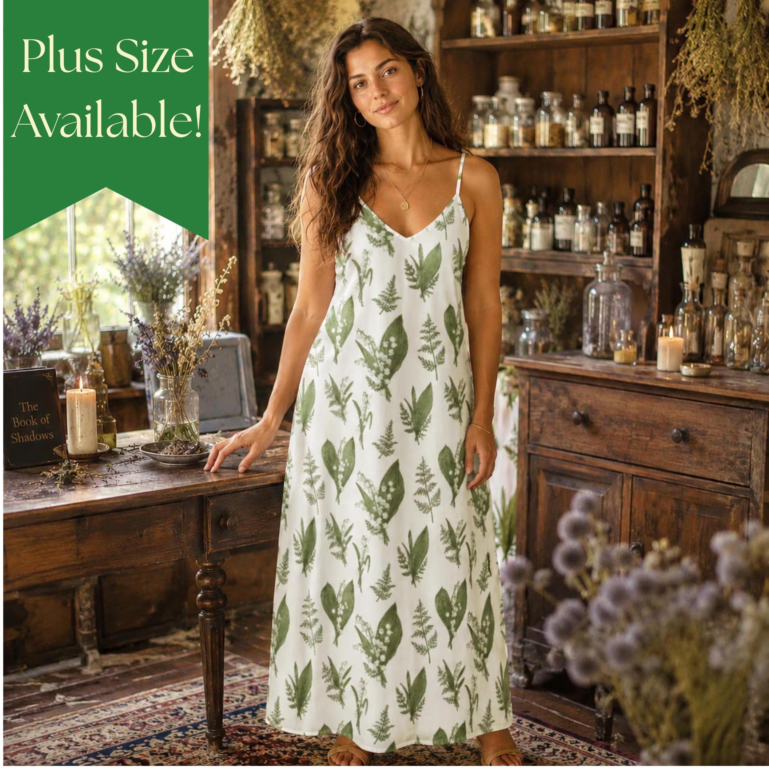 Lily of the valley dress with a rich botanical print