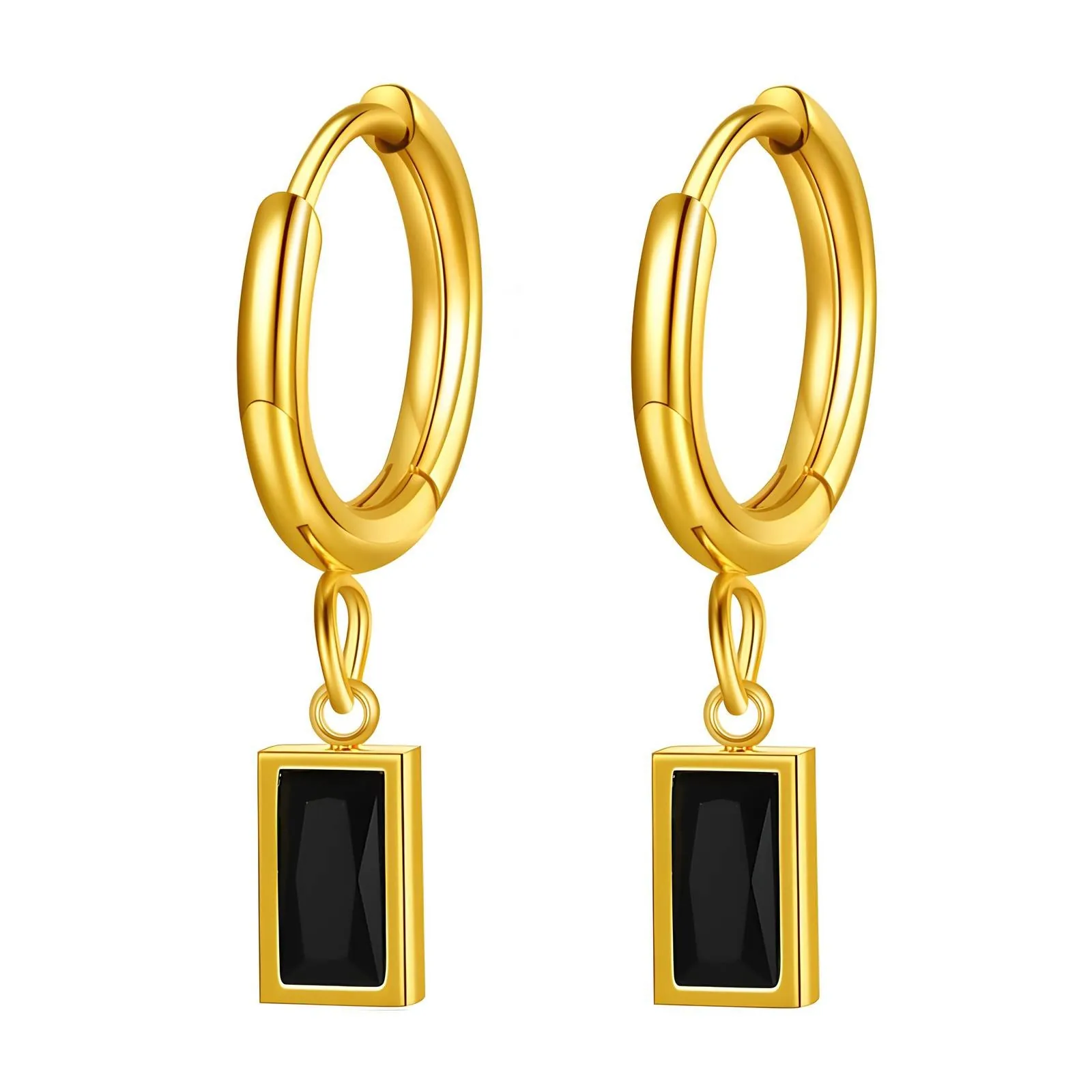 18K gold plated Stainless steel earrings, Intensity Black Window Pane.jpg