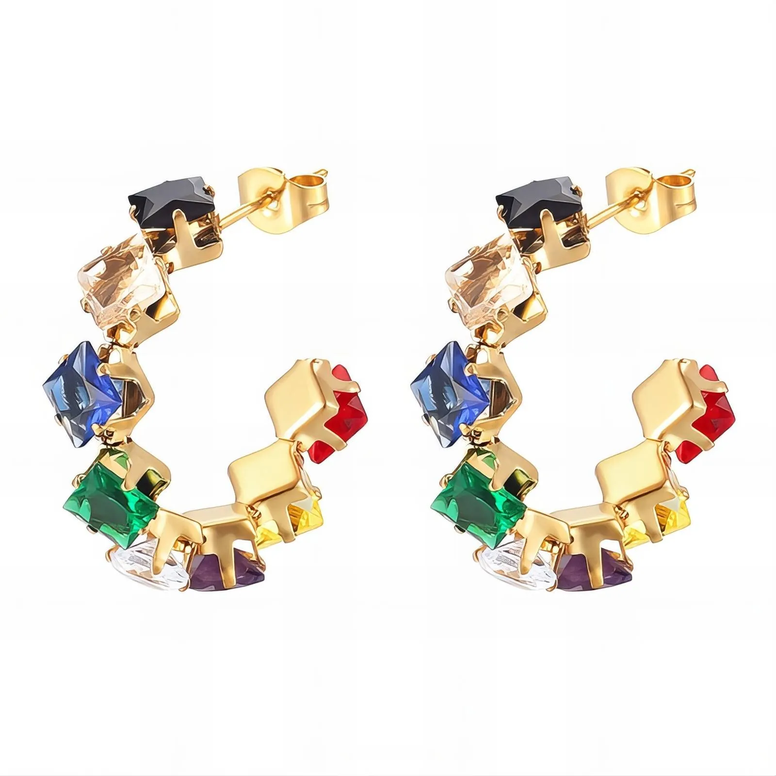 18K gold plated Stainless steel earrings, Intensity Rainbow.jpg